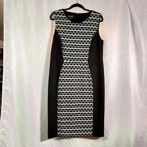 Black Label by Evan Picone Black and White Geometric Pattern Dress Size 16